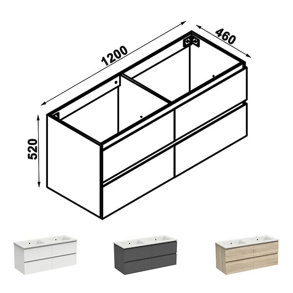 AICA SANITAIRE - AICA Meuble de salle de bain anthracite 120cm, suspendu avec 4 tiroirs - large