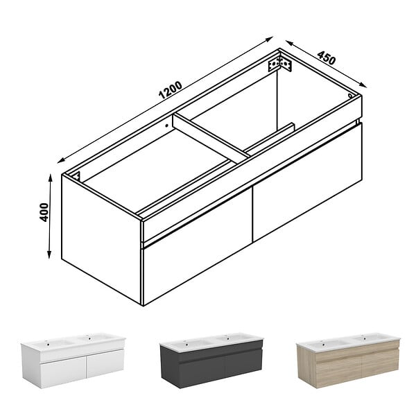 AICA SANITAIRE - AICA Meuble de salle de bain 120cm à double porte, suspendu, Anthracite - large