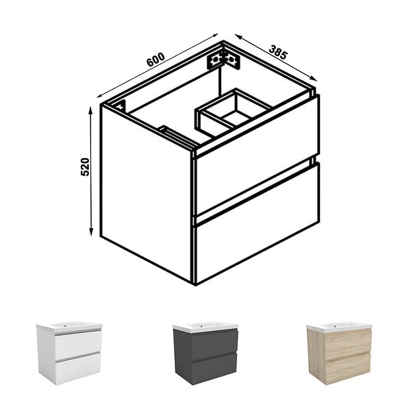 AICA SANITAIRE - AICA Meuble de salle de bain blanc 60cm, suspendu avec 2 tiroirs - large