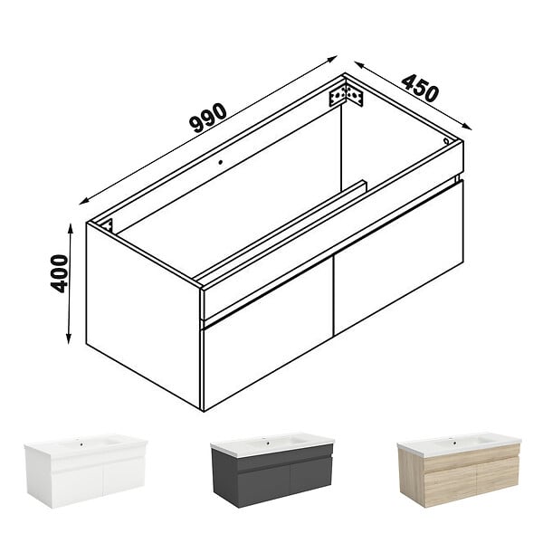 AICA SANITAIRE - AICA Meuble de salle de bain 100cm à double porte, suspendu, Anthracite - large