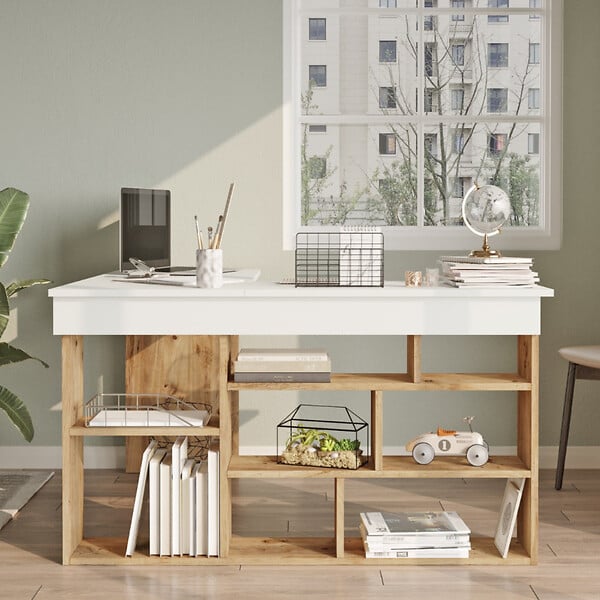 CONCEPT USINE - Bureau d'angle design avec étagères TYO - large