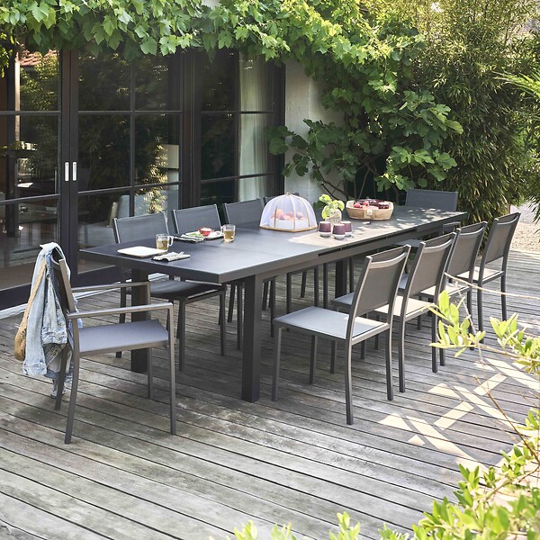 OVIALA - Ensemble table de jardin extensible 256-320 cm et 10 assises - Albi - large