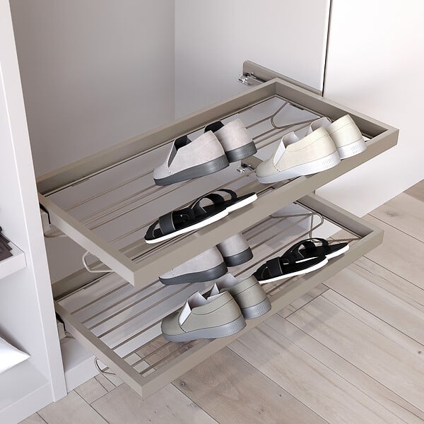 EMUCA - Kit de rangement de chaussures en métal et cadre avec coulisses à fermeture souple pour armoire, réglable, module 900mm, Gris pierre - large