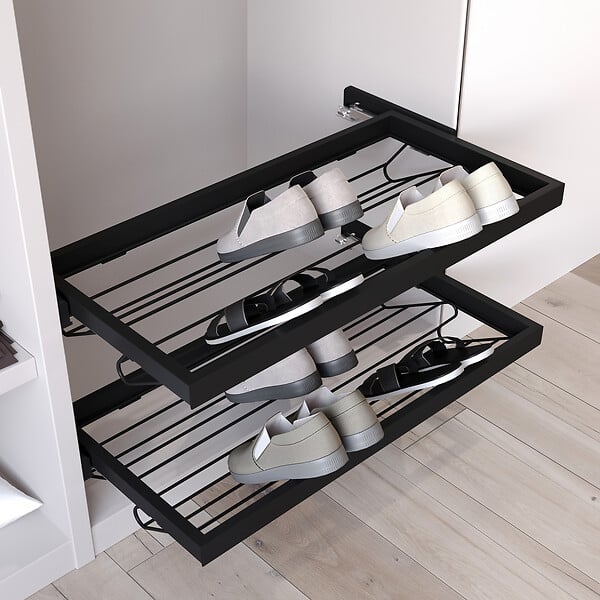 EMUCA - Kit de rangement de chaussures en métal avec cadre avec coulisses à fermeture souple pour armoire, réglable, module 900mm, Noir texturé - large