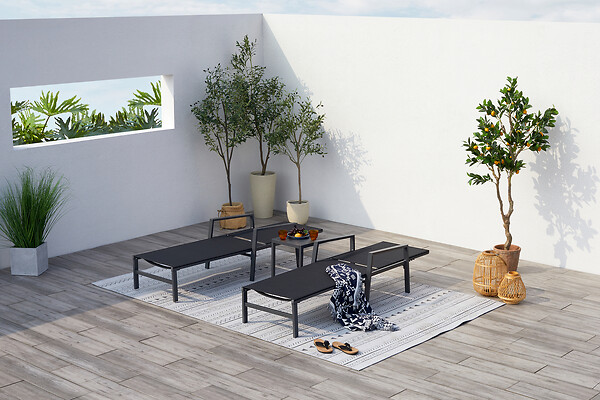 CONCEPT USINE - Lot de 2 transats et une table d'appoint noir BARI - large