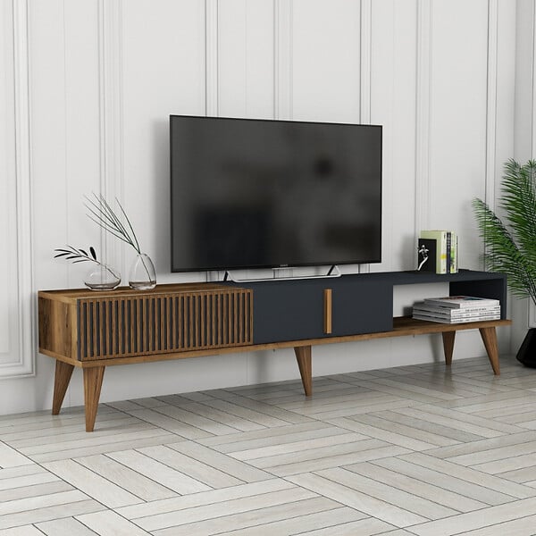 CONCEPT USINE - Meuble TV design bois et anthracite 180 cm NOLA - large