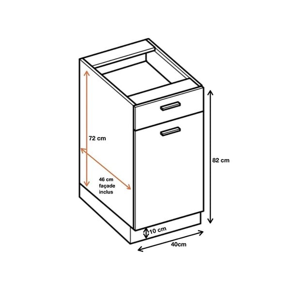 CUISINEANDCIE - Cuisineandcie - Meuble bas de cuisine Eco Blanc 1 porte 1 tiroir L 40 cm - large