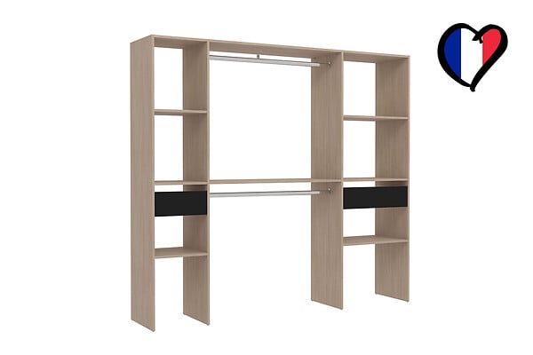 CONCEPT USINE - Dressing bois avec 2 penderies 6 étagères et 2 tiroirs ELYSEE $ - large