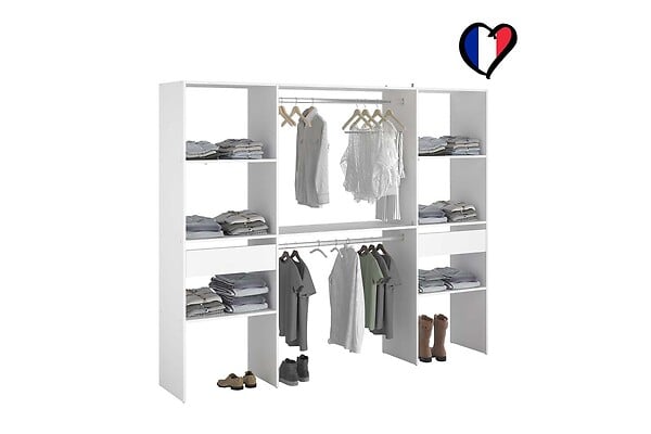 CONCEPT USINE - Grand dressing blanc avec 2 penderies 6 étagères et 2 tiroirs ELYSEE - large