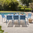 OVIALA - Ensemble table de jardin et 8 fauteuils en métal bleu pacific  - Palavas - vignette
