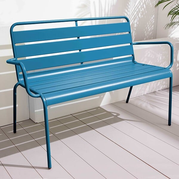 OVIALA - Banc de jardin en métal bleu pacific - Palavas - large