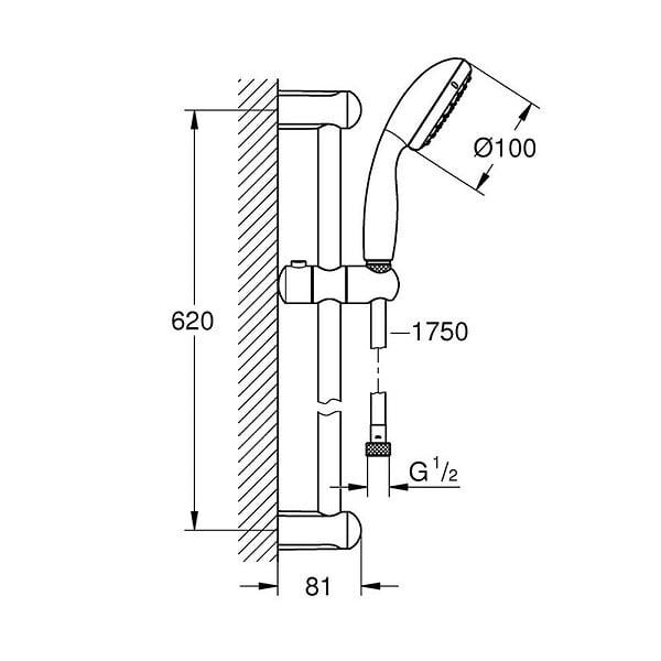 GROHE - Ensemble TEMPESTA 100 GROHE 27598001 - douchette 2 jets + barre 62 cm + flexible 175 cm - Chrome - large