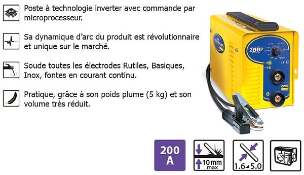 GYS - Poste de soudure inverter GYS 030794 MMA 200P avec valise et accessoire - large