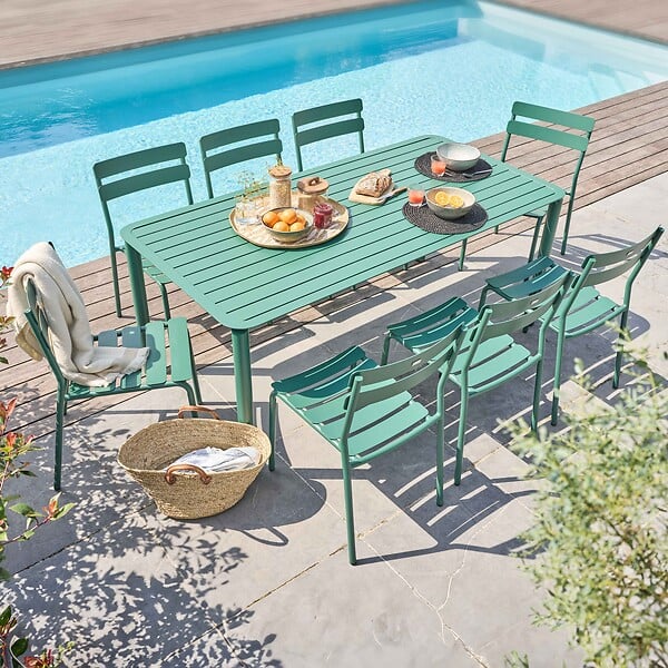 OVIALA - Ensemble table de jardin et 8 chaises vert foncé - Almada - large