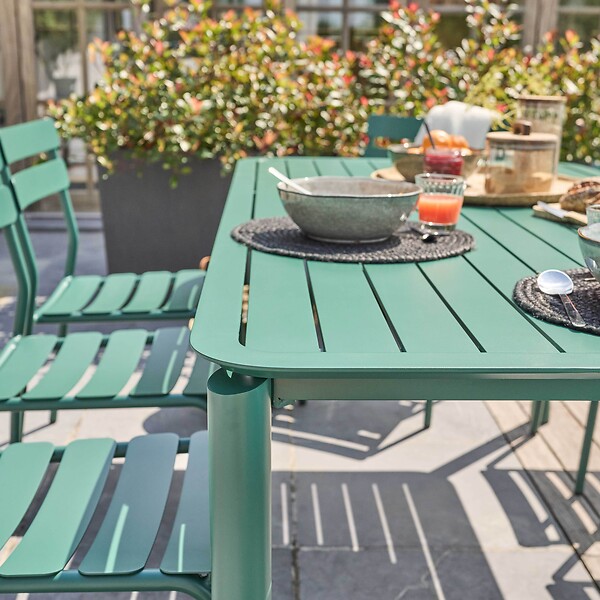 OVIALA - Ensemble table de jardin et 8 chaises vert foncé - Almada - large