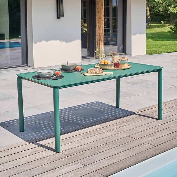 OVIALA - Table de terrasse rectangulaire en aluminium vert foncé - Almada - large