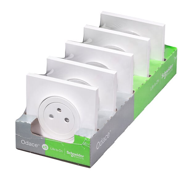 SCHNEIDER ELECTRIC - Prise électrique encastrée Odace 2P+T - Blanc - Lot de 5 - large