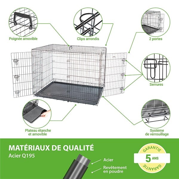 PAITSY - Cage pour chien Fortressoo3XL, caisse de transport pour grand chien 137x94x114cm, pliable, 2 portes, plateau amovible, utilisation interieur, Paitsy - large