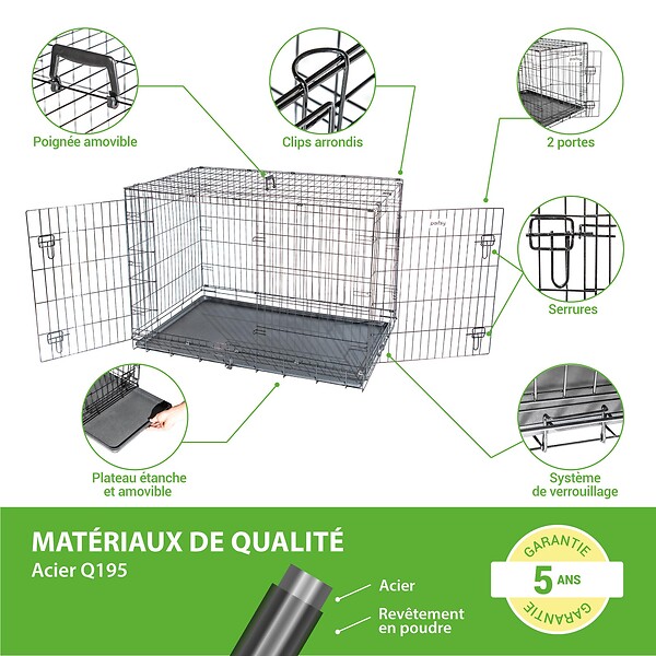 PAITSY - Cage pour chien Fortressoo2XL, caisse de transport pour grand chien 122x75x84cm, pliable, 2 portes, plateau amovible, utilisation interieur, Paitsy - large
