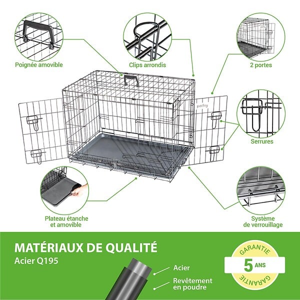 PAITSY - Cage pour chien FortressooM, caisse de transport pour chien et chiot 75x47x54cm, pliable, 2 portes, plateau amovible, utilisation interieur, Paitsy - large