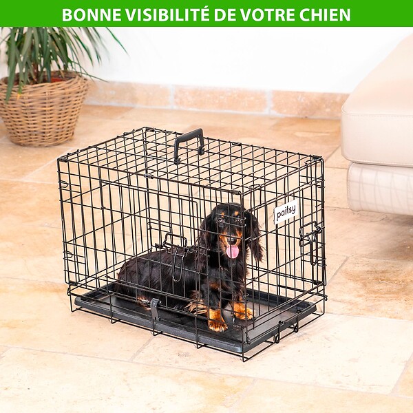 PAITSY - Cage pour chien FortressooXS, caisse de transport pour chien et chiot 56x33x41cm, pliable, 2 portes, plateau amovible, utilisation interieur, Paitsy - large