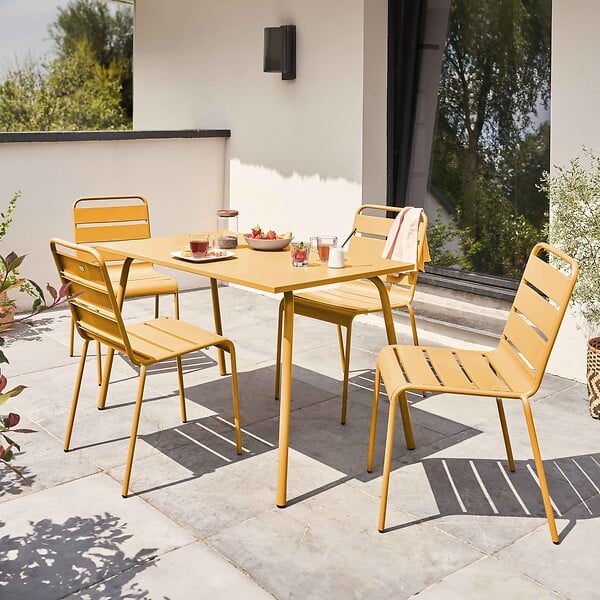 OVIALA - Ensemble table de jardin en métal et 4 chaises jaune - Palavas - large