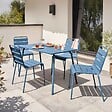 OVIALA - Ensemble table de jardin en métal et 4 chaises bleu pacific - Palavas - vignette