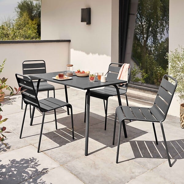 OVIALA - Ensemble table de jardin en métal et 4 chaises anthracite - Palavas - large
