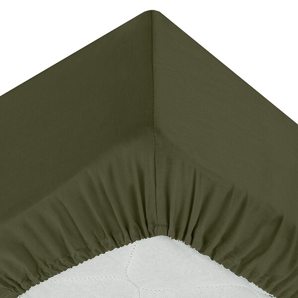 ATMOSPHERA - Drap housse 2 Personnes en Coton Vert Kaki 140 x 190 cm - large