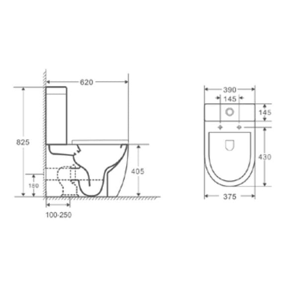 AQUORE - Toilette WC à poser GENOVA en céramique noir mat - large