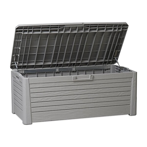 TOOMAX - Coffre de Jardin Résine 550 Litres GRIS Effet bois FLORIDA 147 x 72 x 60 cm Haute résistance UV TOOMAX - large
