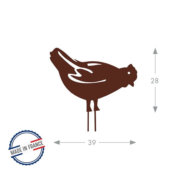 CENTRALE BRICO - Figurine à piquer poule fer vieilli - 28x39 cm  - Acier époxy - large