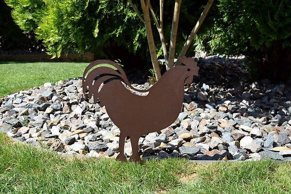 CENTRALE BRICO - Figurine à piquer coq fer vielli - 42,5x42 cm - Acier époxy - large