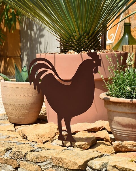 CENTRALE BRICO - Figurine à piquer coq fer vielli - 42,5x42 cm - Acier époxy - large