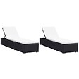 VIDAXL - vidaXL Chaises longues avec coussins lot de 2 Résine tressée Noir - vignette
