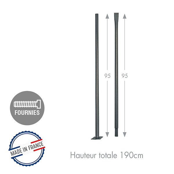 CENTRALE BRICO - Mât fixation dans le sol anthracite - 190 cm - Acier époxy - large