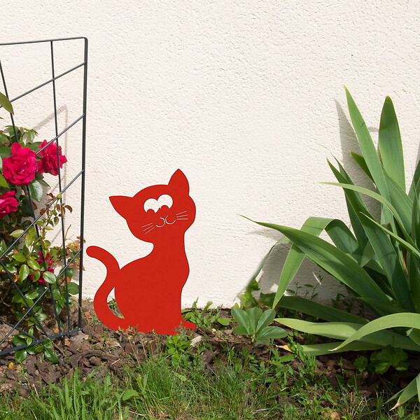 CENTRALE BRICO - Figurine à piquer chat orange brique - 24x16 cm - Acier époxy - large