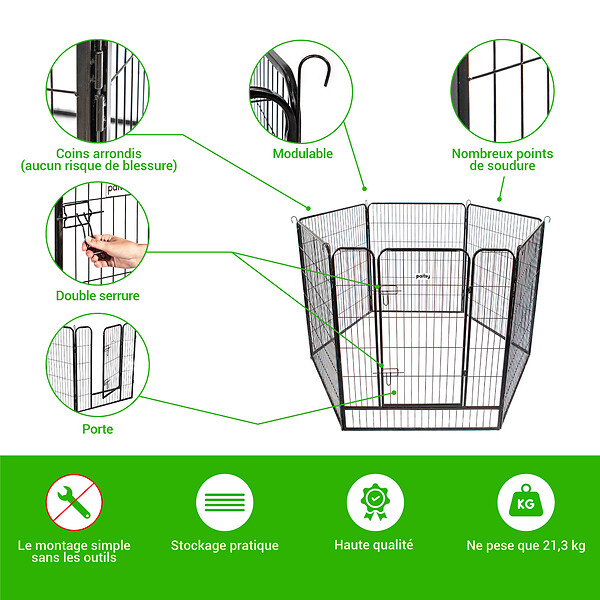 PAITSY - Parc Enclos pour chien chiot et lapin GARDEO100x120x6, 6 panneaux 100x120cm, 2M2, modulable, intérieur et extérieur, pliable, garantie 5 ans, Paitsy - large