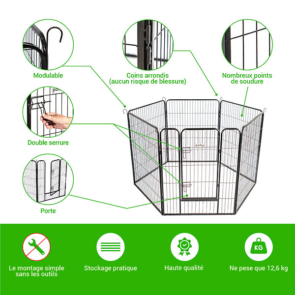 PAITSY - Parc Enclos pour chien chiot et lapin GARDEO80x100x6, 6 panneaux 80X100cm, 1,28M2, modulable, intérieur et extérieur, pliable, garantie 5 ans, Paitsy - large