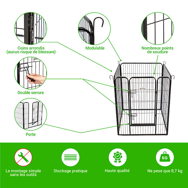PAITSY - Parc Enclos pour chien chiot et lapin GARDEO80x100x4, 4 panneaux 80X100cm, 0,64M2, modulable, intérieur et extérieur, pliable, garantie 5 ans, Paitsy - large
