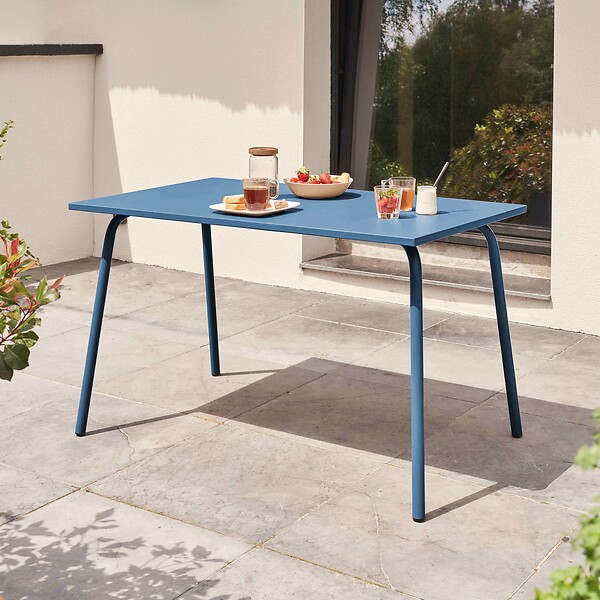 OVIALA - Table de jardin en acier 6 places 120 cm bleu pacific - Palavas - large