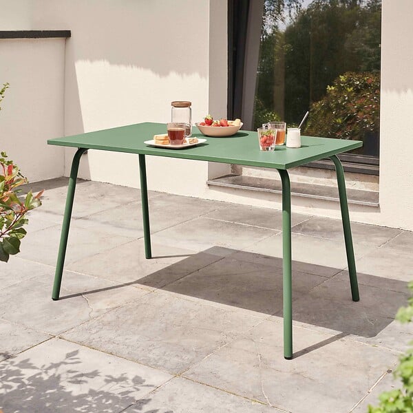 OVIALA - Table de jardin en acier 6 places 120 cm vert cactus - Palavas - large