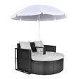 VIDAXL - vidaXL Lit de jardin avec parasol Noir Résine tressée - vignette