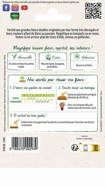 VILMORIN - Graines de Cosmos Psychée - Blanc à pourpre - 1.5 g - large