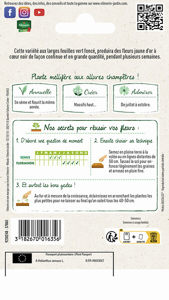 VILMORIN - Tournesol Waooh Graines d'Exception - Jaune - Hauteur 90cm - large