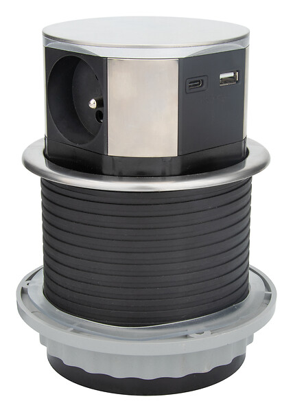 OTIO - Bloc multiprise encastrable 3 prises 16A 2P+T et 2 USB - Alu - Otio - large