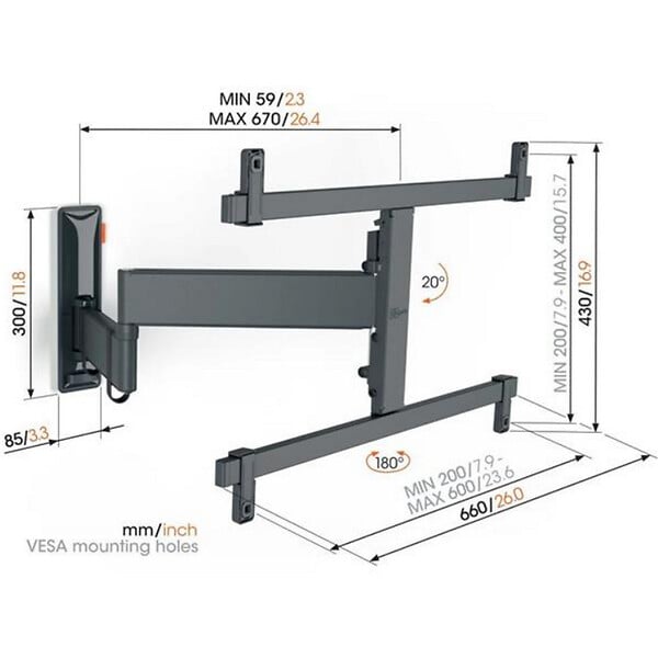 VOGELS - support mural orientable pour ecrans 40" à  77" - TVM3665 - large