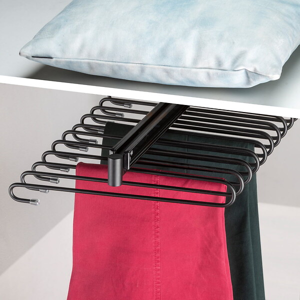 EMUCA - Porte-pantalons extractible, 11 tiges, guides d'extraction totale, Acier, Peint en noir - large