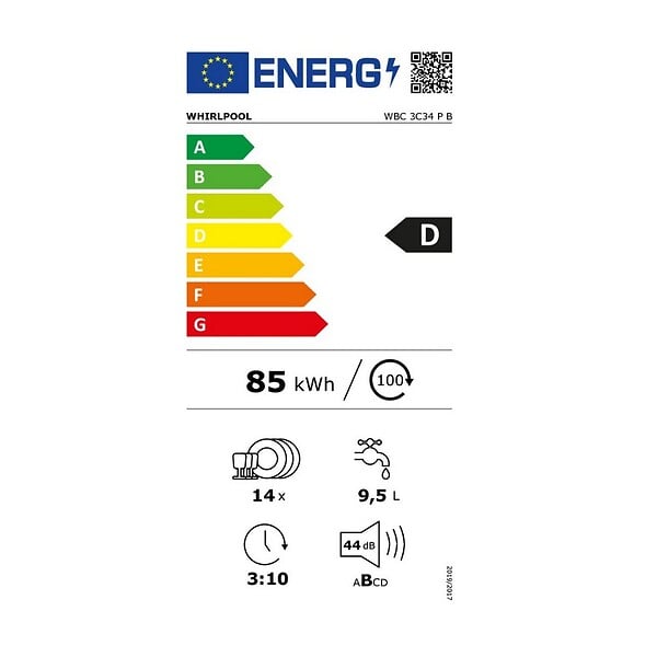 WHIRLPOOL - Lave-vaisselle 60cm 14 Couverts 44db Intégrable Avec Bandeau - WBC3C34PB - large