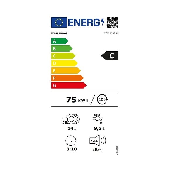 WHIRLPOOL - lave-vaisselle 60cm 14 couverts 42db - wfc3c42p - large